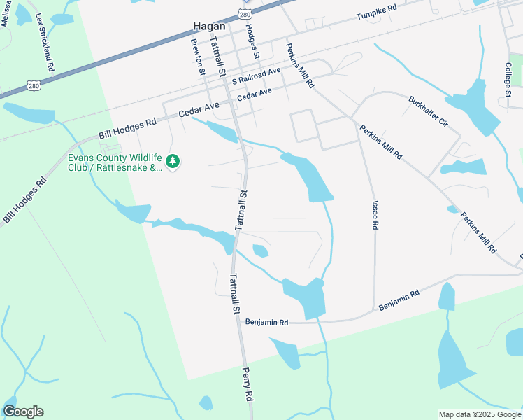 map of restaurants, bars, coffee shops, grocery stores, and more near 17 Grove Lane in Claxton