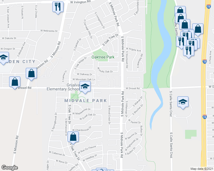 map of restaurants, bars, coffee shops, grocery stores, and more near 1700 West Pineriver Place in Tucson
