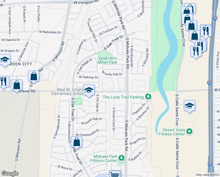 map of restaurants, bars, coffee shops, grocery stores, and more near 1700 West Pineriver Place in Tucson
