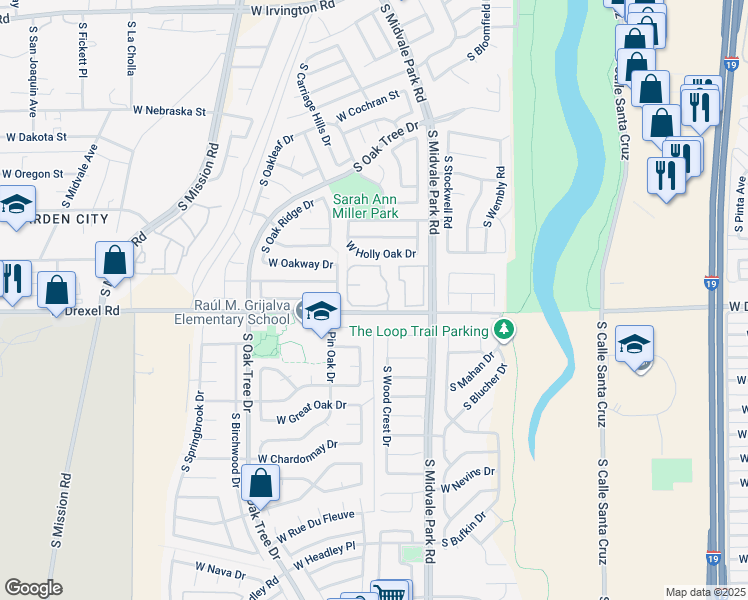 map of restaurants, bars, coffee shops, grocery stores, and more near 5632 South Wood Crest Drive in Tucson