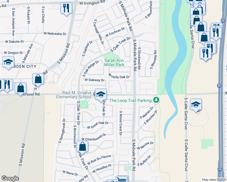 map of restaurants, bars, coffee shops, grocery stores, and more near 5632 South Wood Crest Drive in Tucson