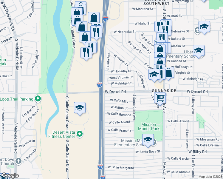 map of restaurants, bars, coffee shops, grocery stores, and more near 934 West Wedwick Street in Tucson