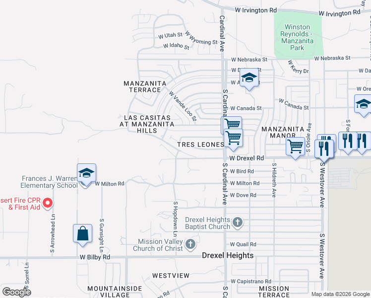 map of restaurants, bars, coffee shops, grocery stores, and more near 3027 W Calle LEONIDO in Tucson