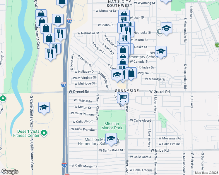 map of restaurants, bars, coffee shops, grocery stores, and more near 5662 West Holladay Drive in Tucson