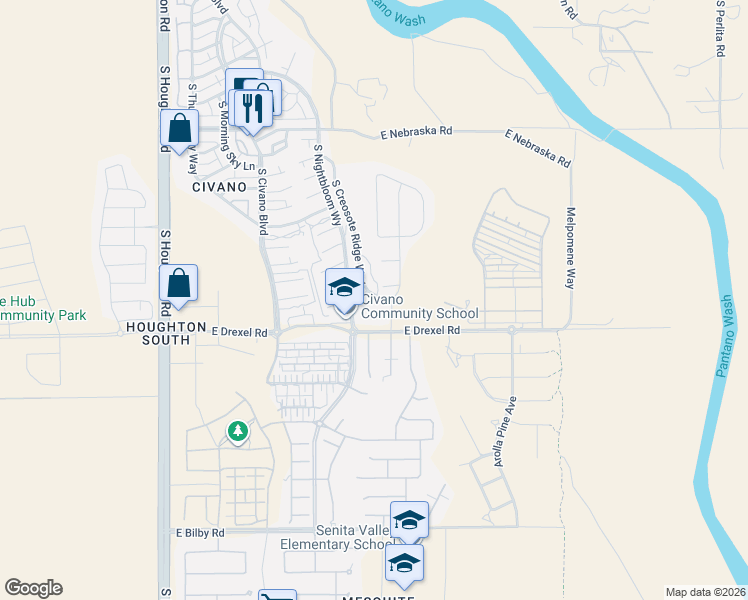 map of restaurants, bars, coffee shops, grocery stores, and more near 10734 East Sandpiper Run Court in Tucson