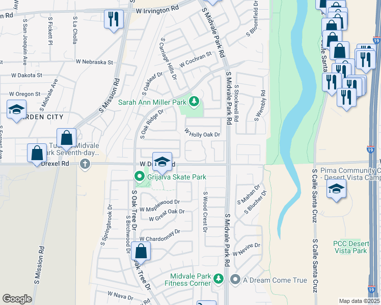 map of restaurants, bars, coffee shops, grocery stores, and more near 5632 South Wood Crest Drive in Tucson