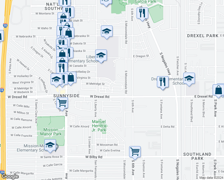 map of restaurants, bars, coffee shops, grocery stores, and more near 200 Wedwick Street in Tucson