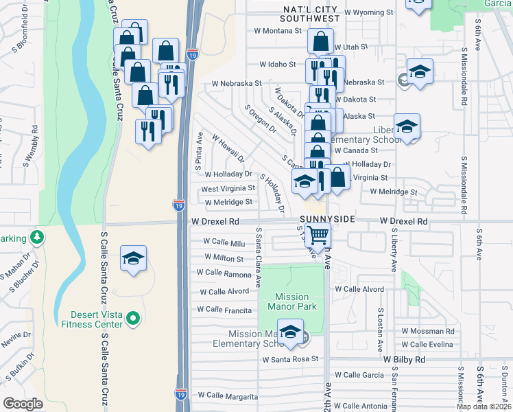 map of restaurants, bars, coffee shops, grocery stores, and more near 802 West Wedwick Street in Tucson