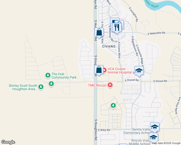 map of restaurants, bars, coffee shops, grocery stores, and more near 5539 South White Spar Trail in Tucson