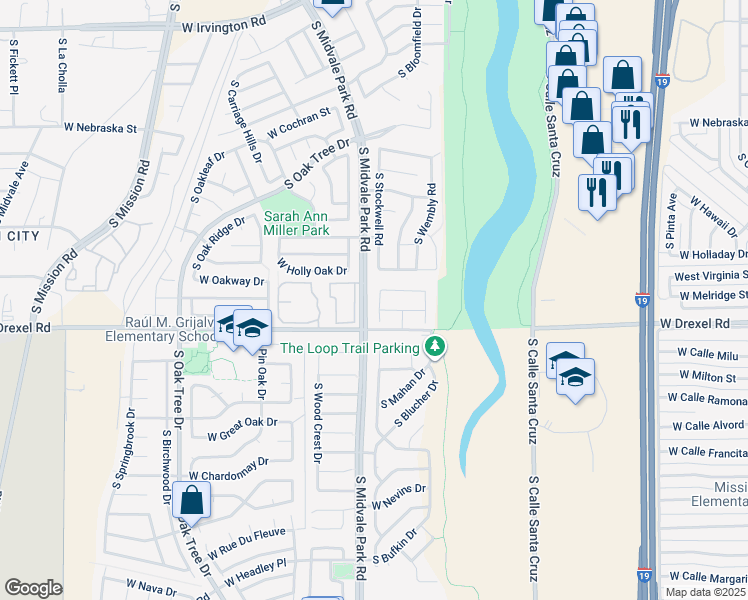 map of restaurants, bars, coffee shops, grocery stores, and more near 5644 South Abbottsford Drive in Tucson