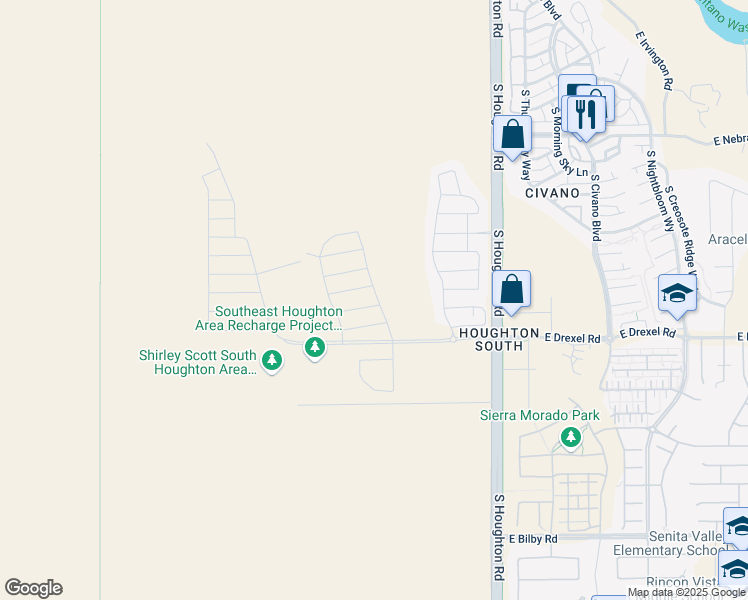 map of restaurants, bars, coffee shops, grocery stores, and more near 10065 East Clark Springs Trail in Tucson
