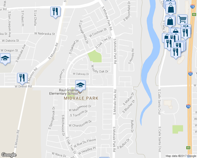 map of restaurants, bars, coffee shops, grocery stores, and more near 5636 South Wood Crest Drive in Tucson