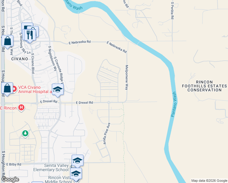 map of restaurants, bars, coffee shops, grocery stores, and more near 11014 East English Daisy Lane in Tucson