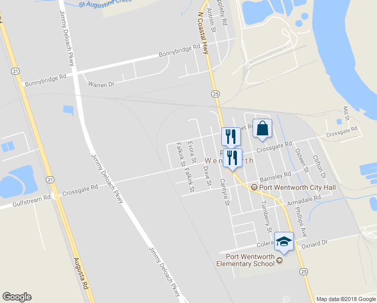 map of restaurants, bars, coffee shops, grocery stores, and more near 107 Evora Street in Savannah