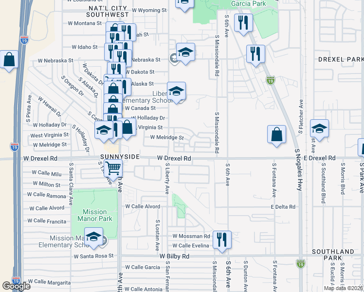 map of restaurants, bars, coffee shops, grocery stores, and more near 15666 South Cedar Grove Drive in Tucson