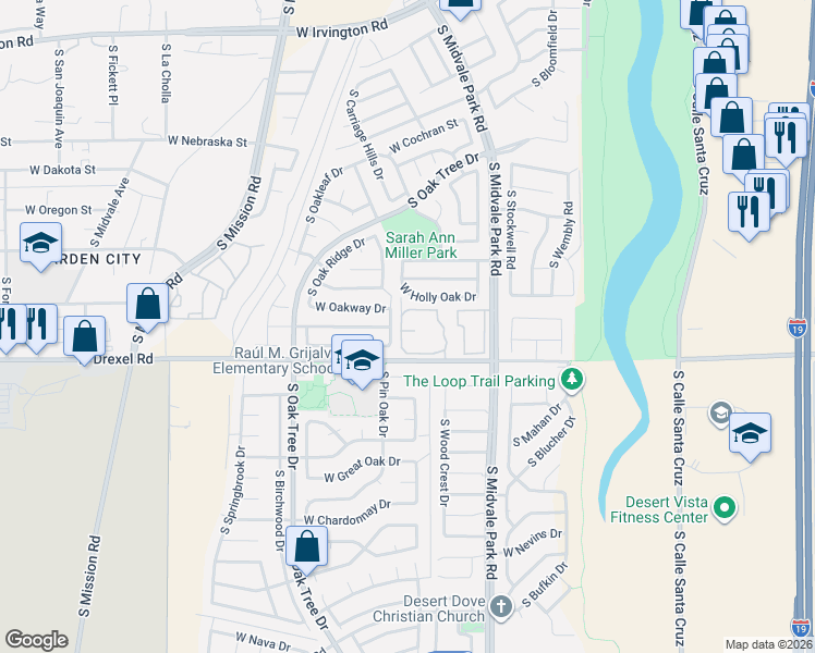 map of restaurants, bars, coffee shops, grocery stores, and more near 5632 South Wood Crest Drive in Tucson