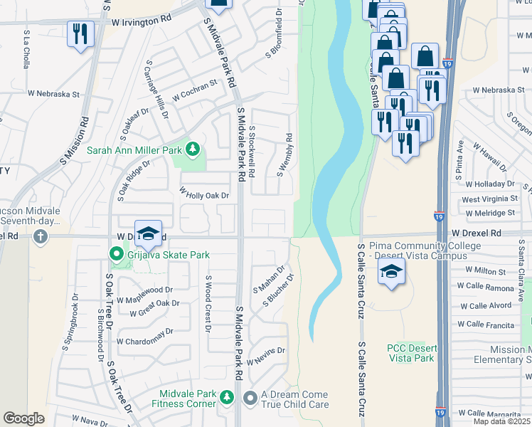 map of restaurants, bars, coffee shops, grocery stores, and more near 1507 West Waterford Drive in Tucson