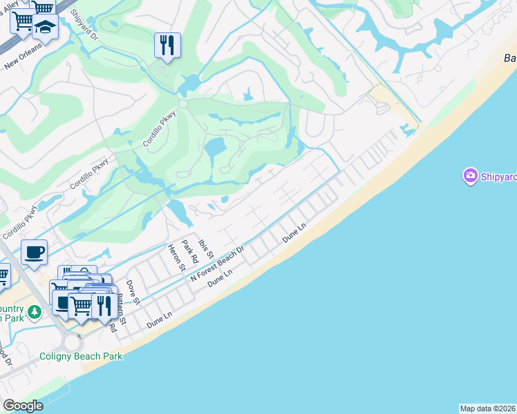 map of restaurants, bars, coffee shops, grocery stores, and more near 2 Mallard Road in Hilton Head Island