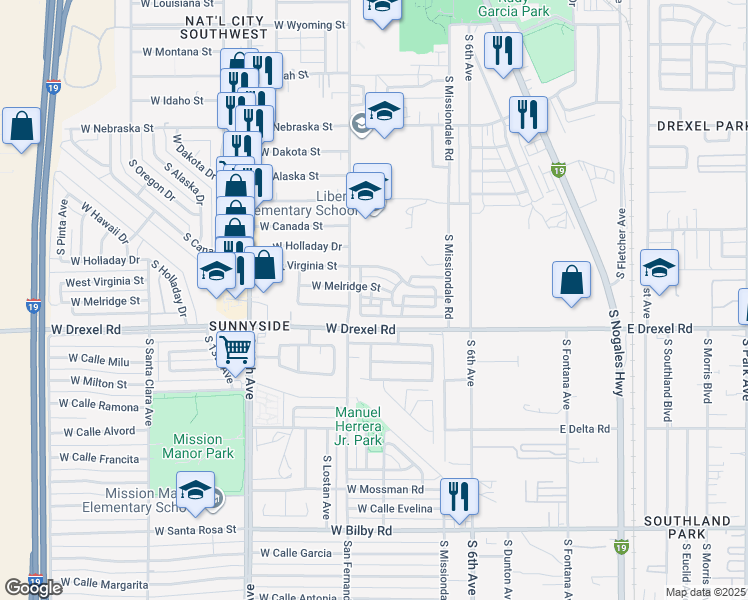 map of restaurants, bars, coffee shops, grocery stores, and more near 5651 South Cedar Springs Place in Tucson