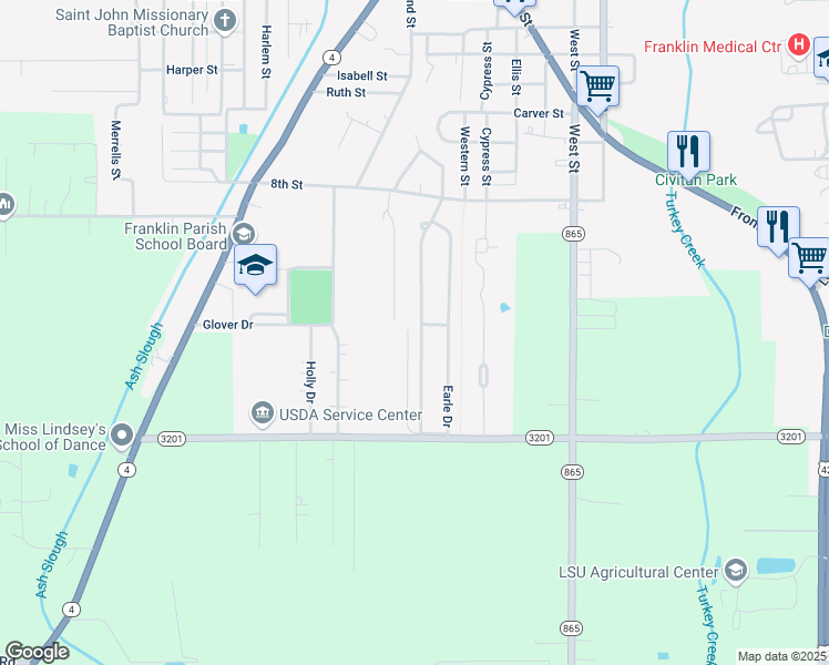map of restaurants, bars, coffee shops, grocery stores, and more near 3000-3296 Baldwin Dr in Winnsboro