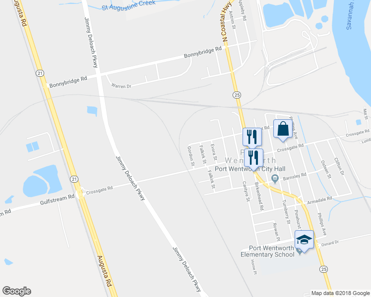 map of restaurants, bars, coffee shops, grocery stores, and more near 101 Gordon Street in Savannah