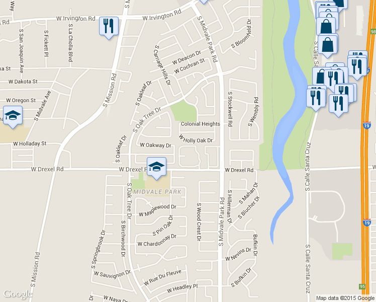 map of restaurants, bars, coffee shops, grocery stores, and more near 5632 South Wood Crest Drive in Tucson