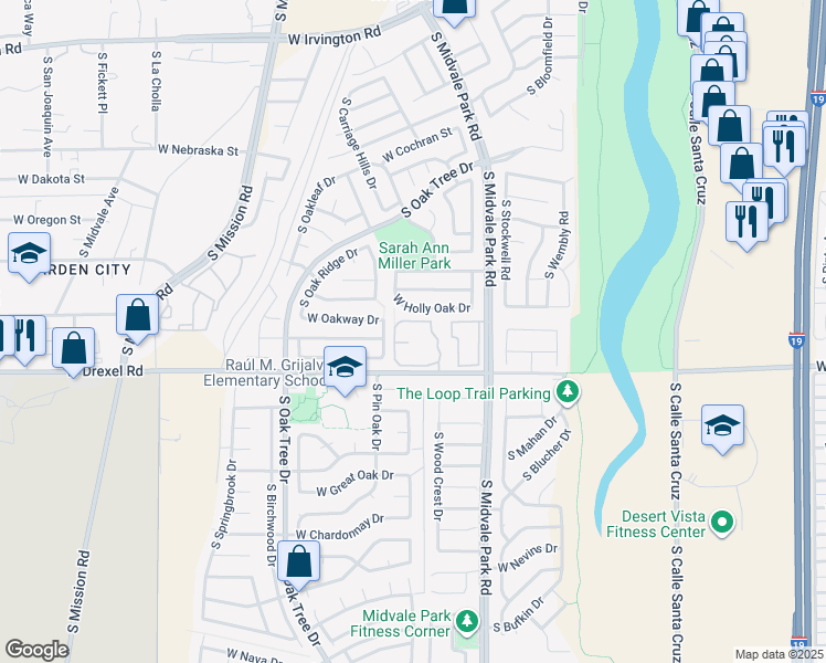 map of restaurants, bars, coffee shops, grocery stores, and more near 5632 South Wood Crest Drive in Tucson