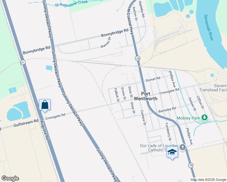 map of restaurants, bars, coffee shops, grocery stores, and more near 106 Gordon Street in Savannah