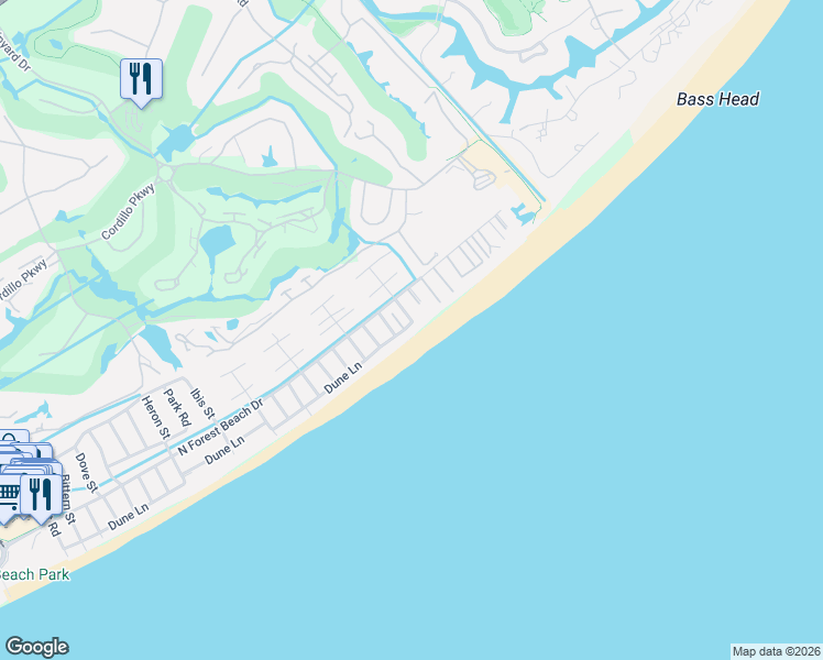 map of restaurants, bars, coffee shops, grocery stores, and more near 135 Dune Lane in Hilton Head Island