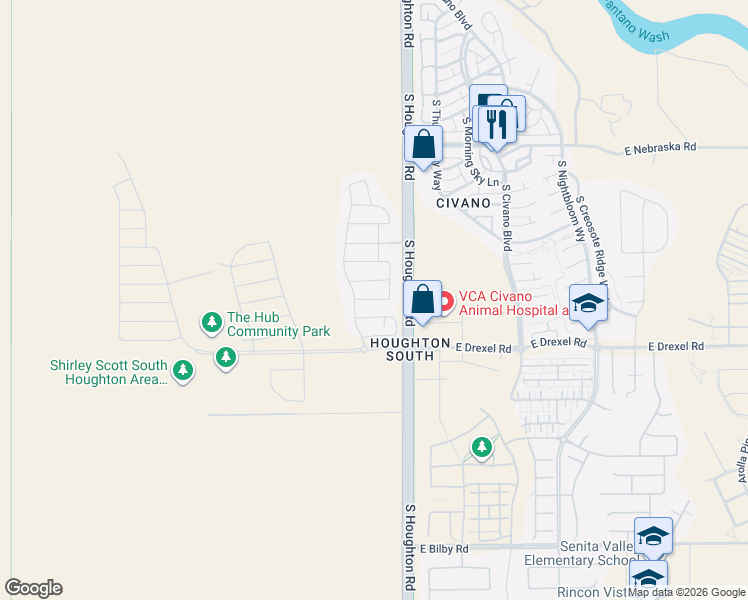map of restaurants, bars, coffee shops, grocery stores, and more near 5539 South White Spar Trail in Tucson