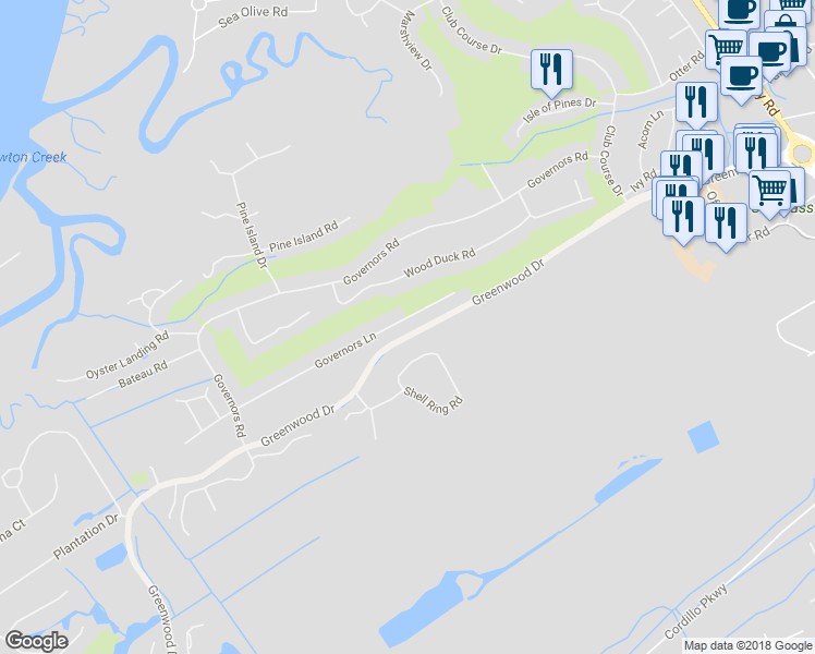 map of restaurants, bars, coffee shops, grocery stores, and more near 42 Governors Lane in Hilton Head Island