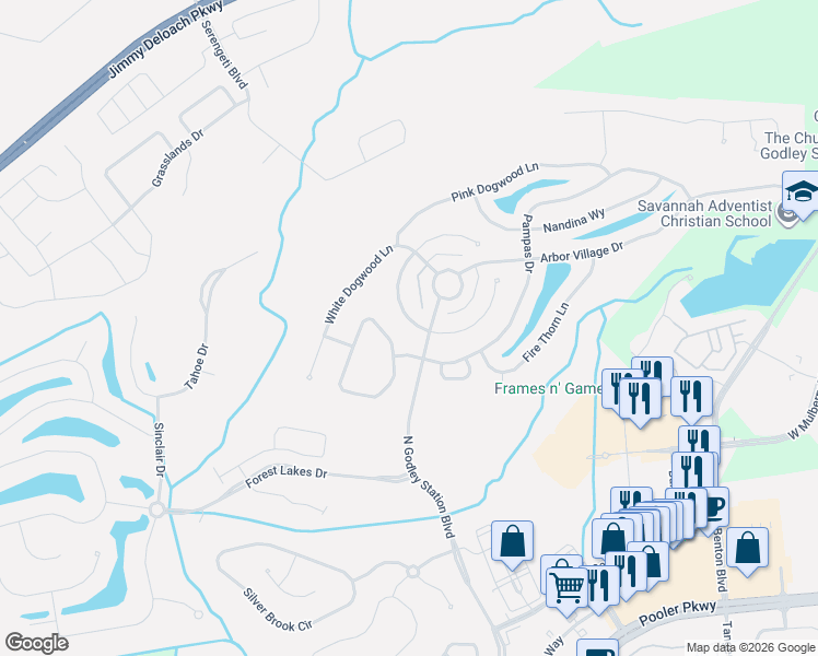 map of restaurants, bars, coffee shops, grocery stores, and more near 65 Yellow Jasmine Court in Pooler