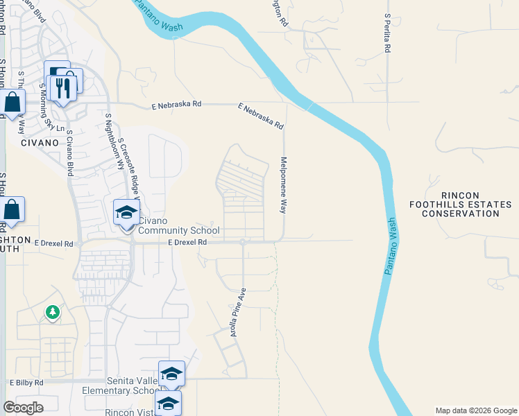 map of restaurants, bars, coffee shops, grocery stores, and more near 11014 East English Daisy Lane in Tucson
