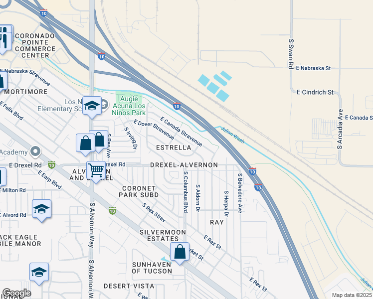map of restaurants, bars, coffee shops, grocery stores, and more near in Drexel-Alvernon