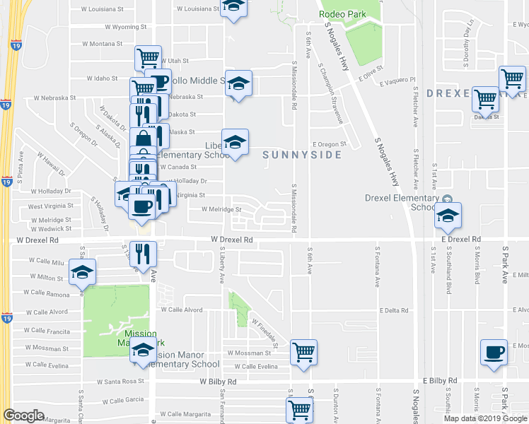 map of restaurants, bars, coffee shops, grocery stores, and more near 15666 South Cedar Grove Drive in Tucson