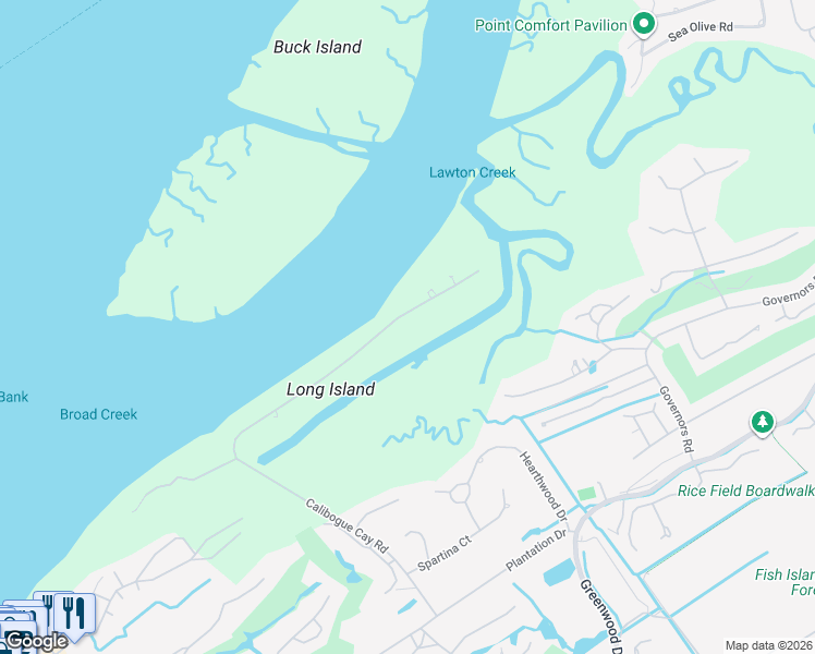 map of restaurants, bars, coffee shops, grocery stores, and more near 53 North Calibogue Cay Road in Hilton Head Island