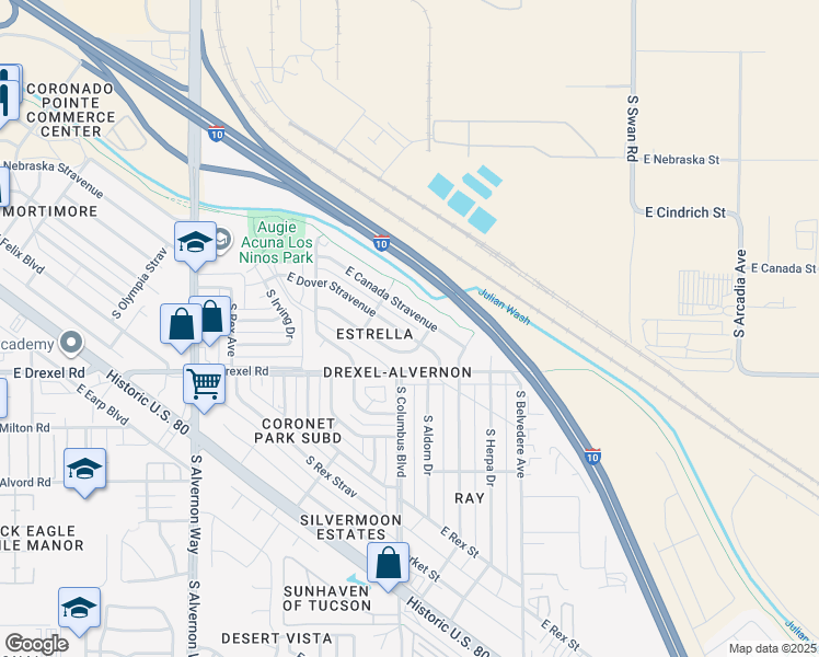 map of restaurants, bars, coffee shops, grocery stores, and more near 4272 East Canada Stravenue in Tucson