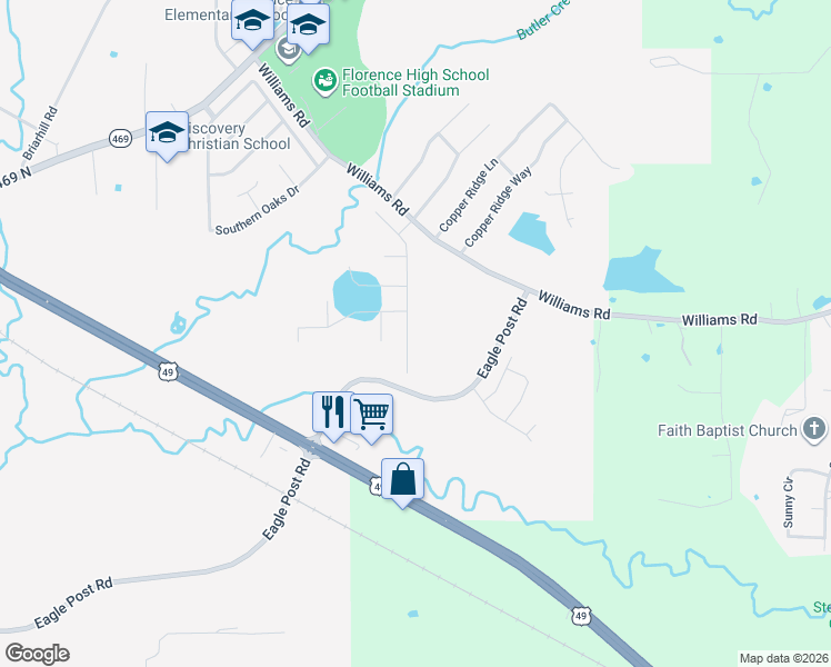 map of restaurants, bars, coffee shops, grocery stores, and more near 525 Roxbury Place in Florence