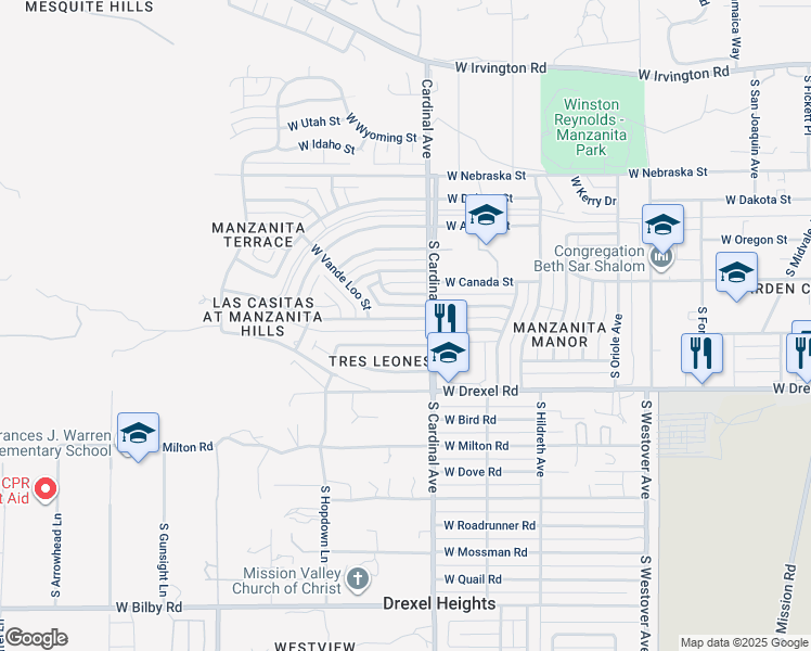 map of restaurants, bars, coffee shops, grocery stores, and more near 2940 West Holladay Street in Tucson