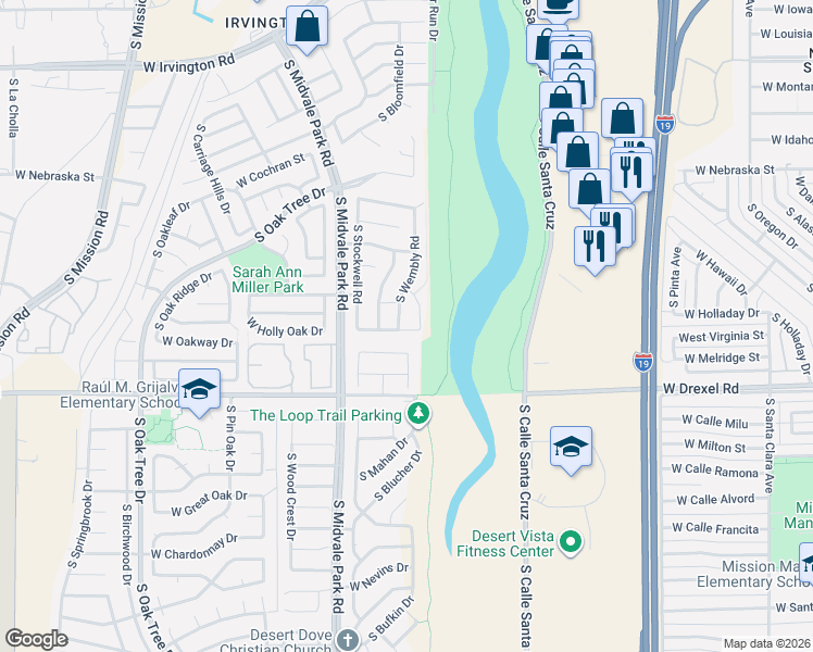 map of restaurants, bars, coffee shops, grocery stores, and more near 5563 South Swires Road in Tucson