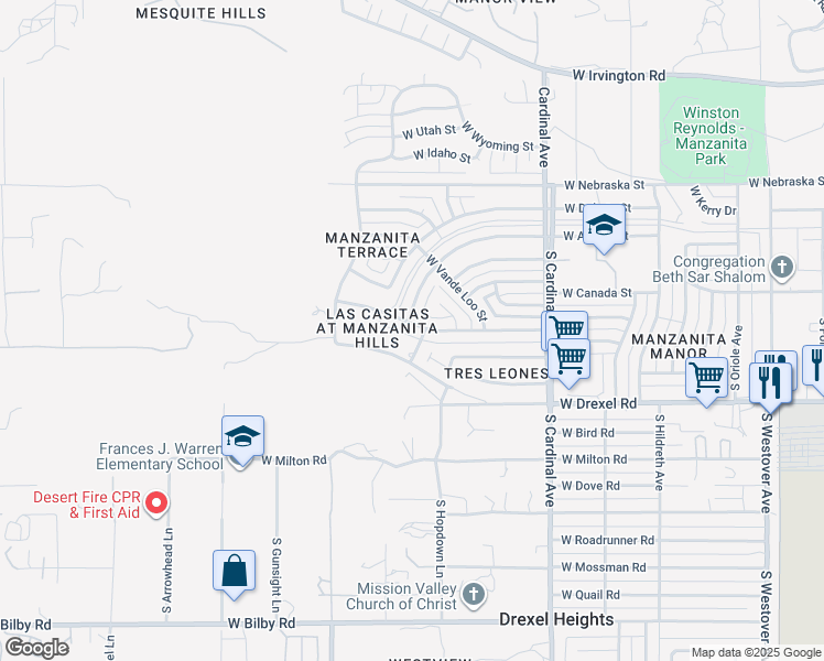 map of restaurants, bars, coffee shops, grocery stores, and more near 3153 West Holladay Street in Tucson