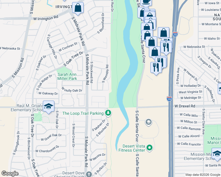 map of restaurants, bars, coffee shops, grocery stores, and more near 5563 South Swires Road in Tucson