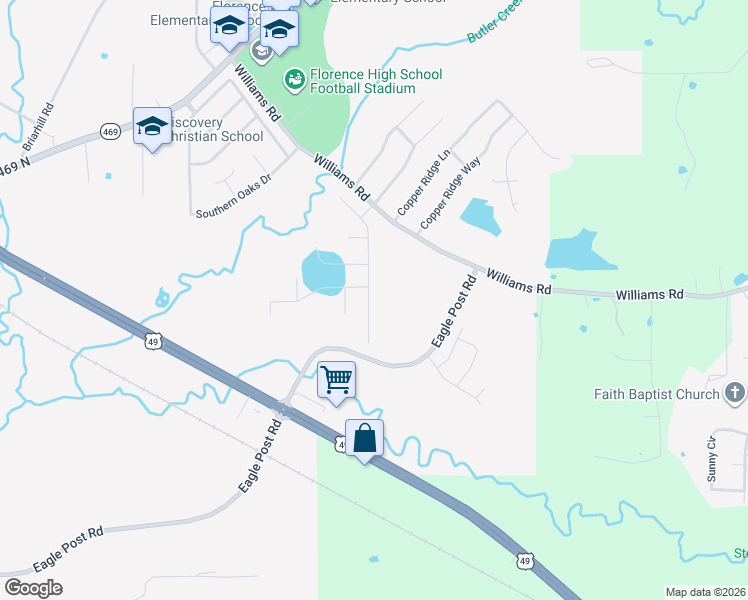 map of restaurants, bars, coffee shops, grocery stores, and more near 525 Roxbury Place in Florence