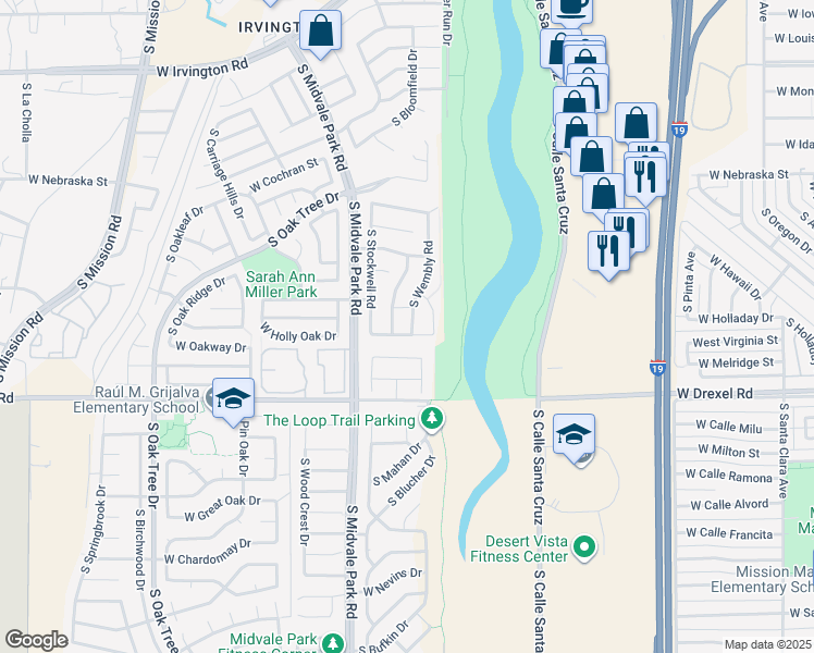 map of restaurants, bars, coffee shops, grocery stores, and more near 5541 South Gainsborough Road in Tucson