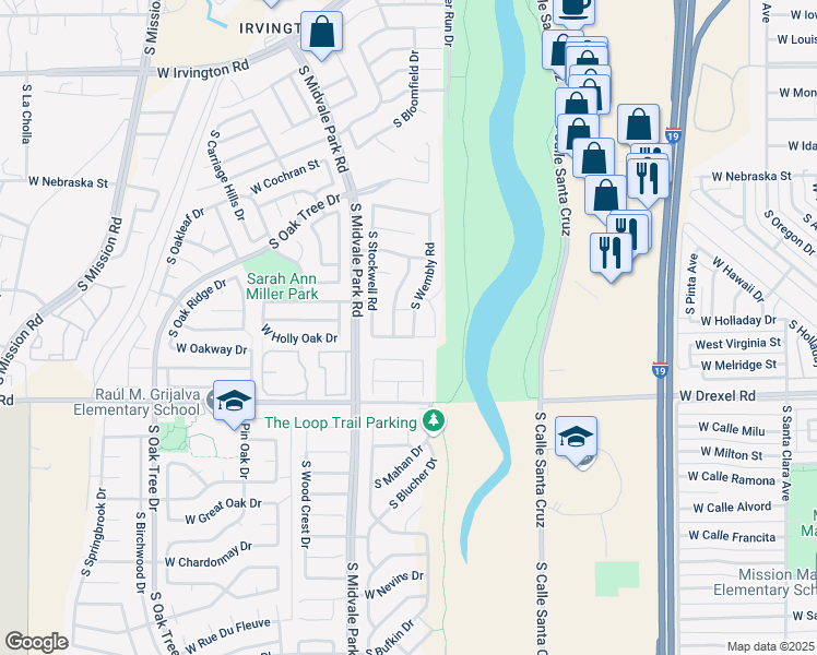 map of restaurants, bars, coffee shops, grocery stores, and more near 5541 South Gainsborough Road in Tucson