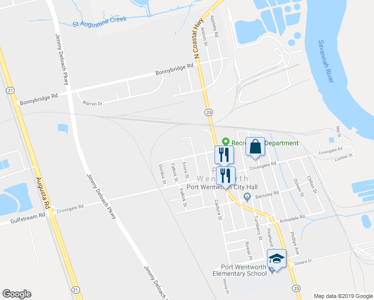 map of restaurants, bars, coffee shops, grocery stores, and more near 1000 Dorset Road in Savannah
