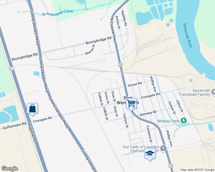 map of restaurants, bars, coffee shops, grocery stores, and more near 1000 Dorset Road in Savannah