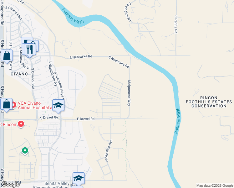 map of restaurants, bars, coffee shops, grocery stores, and more near 11014 East Palmetto Pointe Trail in Tucson