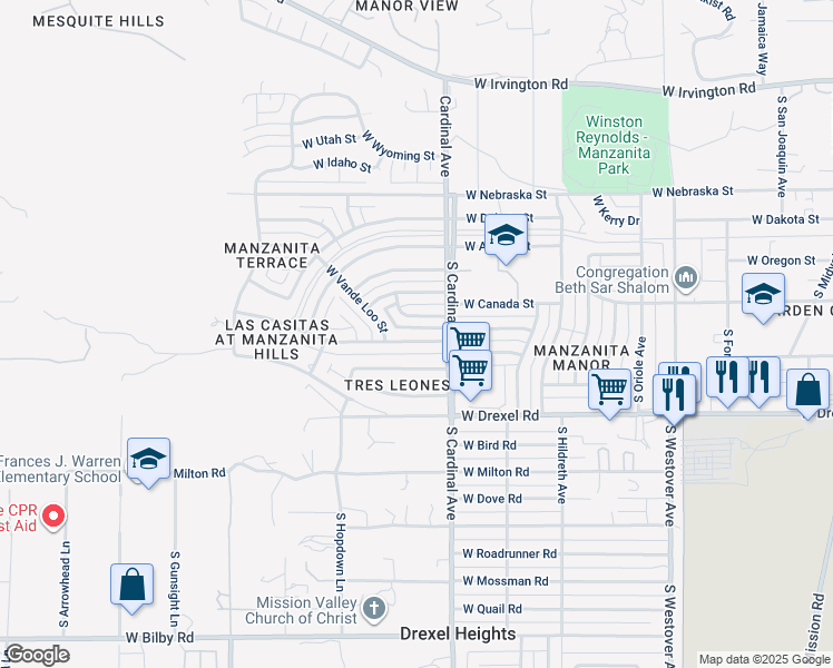 map of restaurants, bars, coffee shops, grocery stores, and more near 2940 West Holladay Street in Tucson