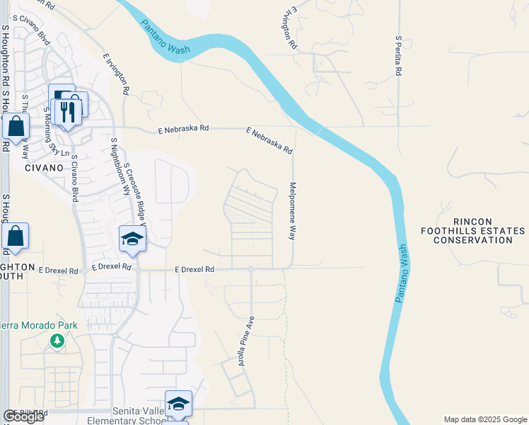 map of restaurants, bars, coffee shops, grocery stores, and more near 11014 East Palmetto Pointe Trail in Tucson